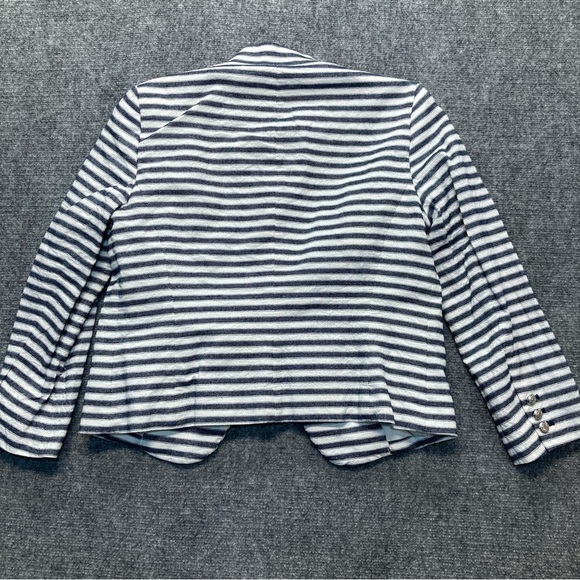 Nine West Jacket Women's 6 Blue Striped Linen Blend Blazer Lined Coastal Ladies - Picture 2 of 10